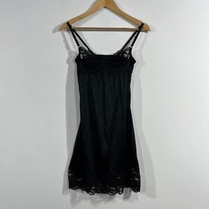 Cecile Y2K VTG Black Lace Satin Slip Dress Fairy Grunge Witchy Dark Romantic